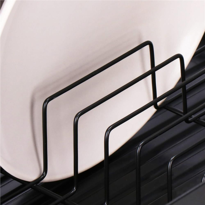 Uscator de vase cu suport tacamuri, din otel, cu tava de scurgere, 42x32x15cm, negru [14]