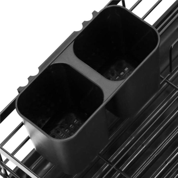 Uscator de vase cu suport tacamuri, din otel, cu tava de scurgere, 42x32x15cm, negru [13]