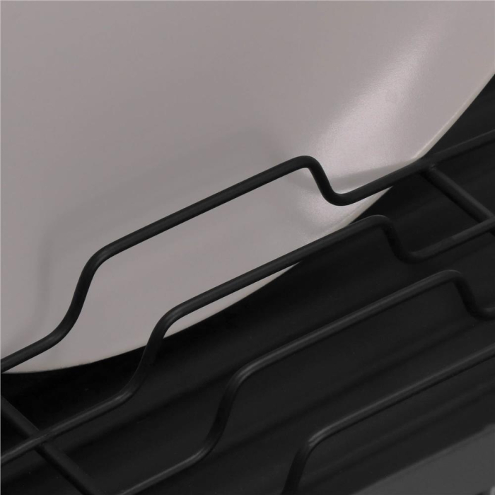 Uscator de vase cu suport tacamuri, din otel, cu tava de scurgere, manere lemn, 42x32x15cm, negru [21]