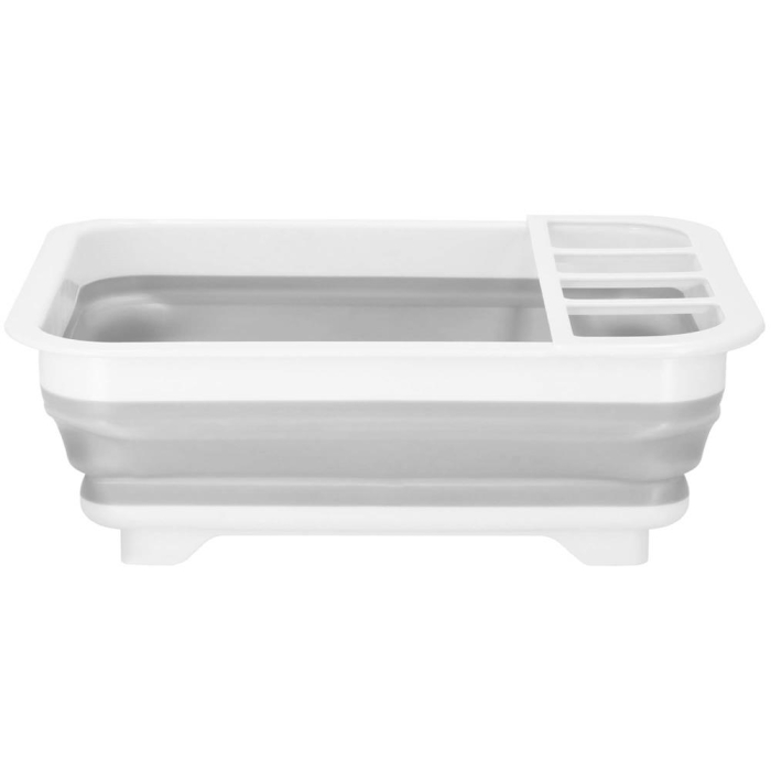 Uscator de vase pliabil, din pastic si silicon, 36x31x12cm, suport tacamuri, alb si gri [2]