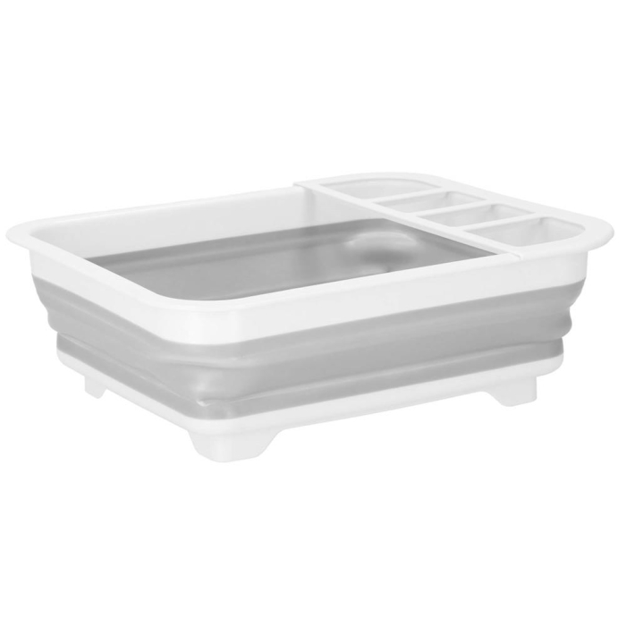 Uscator de vase pliabil, din pastic si silicon, 36x31x12cm, suport tacamuri, alb si gri [3]