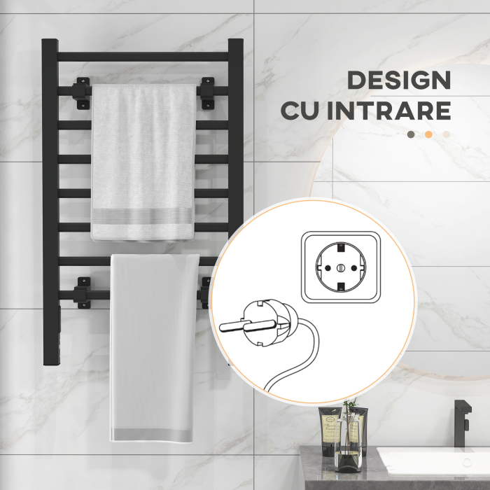  Uscator Electric de Prosoape, Cuier incalzit cu 8 Bare si Temporizator de 2 sau 4 Ore, 53x35x90 cm, Negru [8]