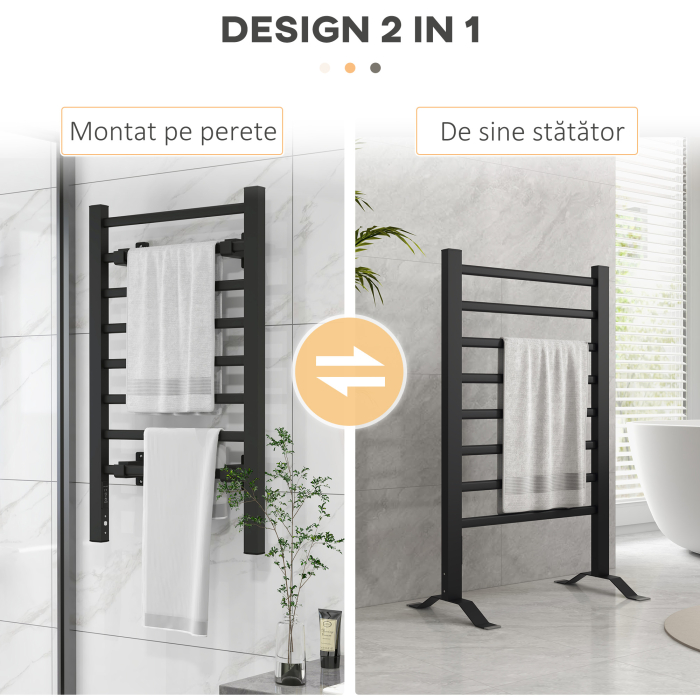  Uscator Electric de Prosoape, Cuier incalzit cu 8 Bare si Temporizator de 2 sau 4 Ore, 53x35x90 cm, Negru [4]