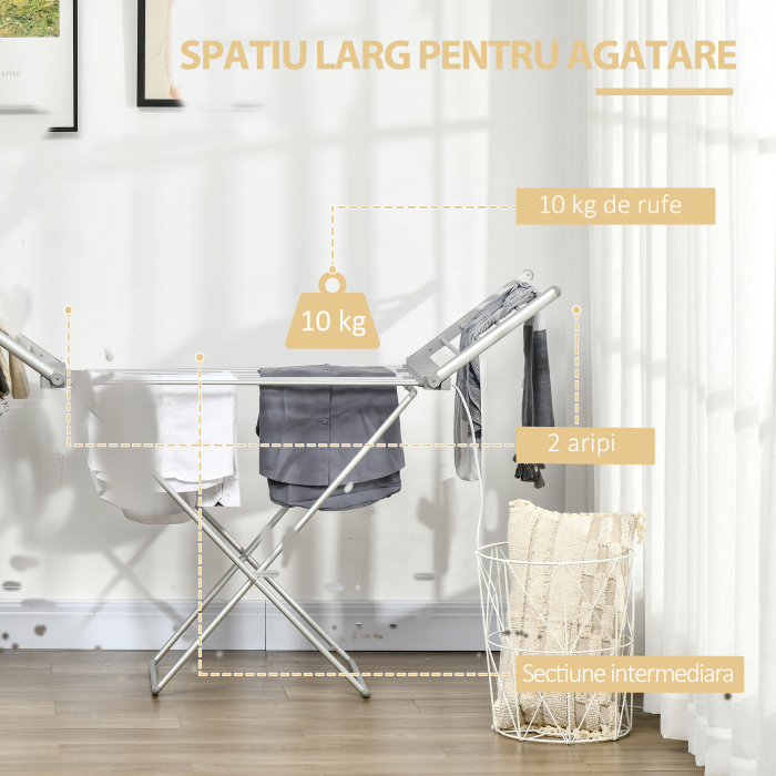  Uscator electric pliabil pentru rufe, cu aripi extensibile, eficient energetic, pentru interior [4]