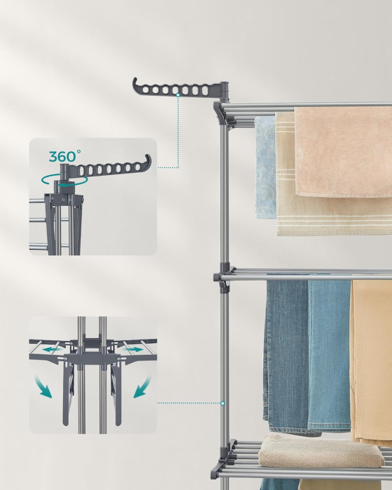 Uscator vertical pentru rufe, mobil si pliabil, cu doua umerase, 64x126x172 cm, sarcina 35kg [6]