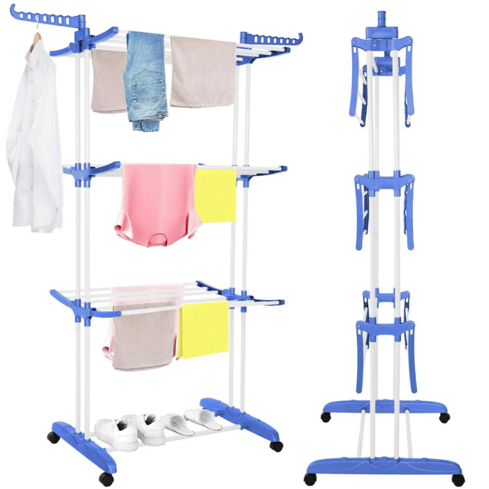 Uscator vertical pentru rufe, mobil si pliabil, cu doua umerase, 75x57x170cm, sarcina 15kg [5]