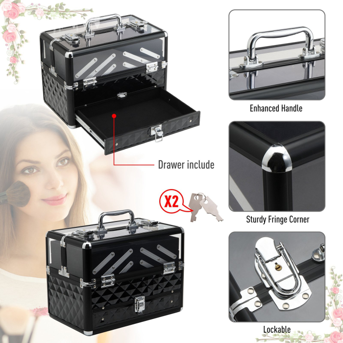  Valiza Make Up Profesionala cu Truse Detasabile Rama din Aluminiu 30x18.5x22cm [3]