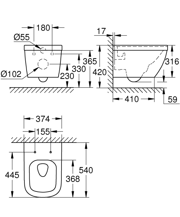 Vas WC Grohe 39328000, 540 mm, 316 mm, 374 mm, 1 functii speciale, suprafata antiaderent, suspendat, Alb [3]