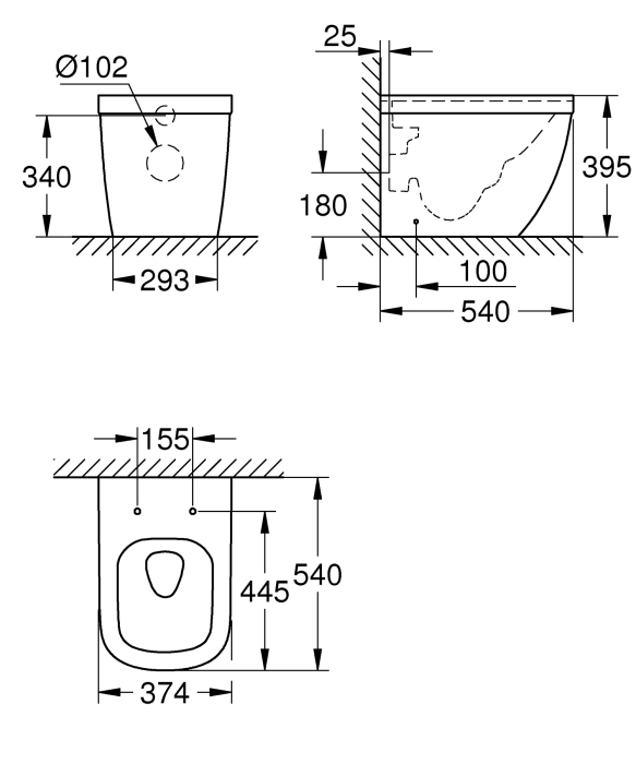 Vas WC Grohe 3933900H, Euro Ceramic, montare pe podea, evacuare orizontala, Rimless, alb [3]