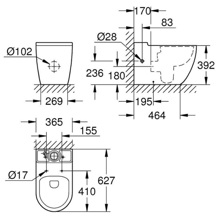 Vas WC Grohe 39910000, Bau Ceramic, montaj pe podea, tip clatire jet de apa, tip evacuare verticala, orizontala, alb [6]