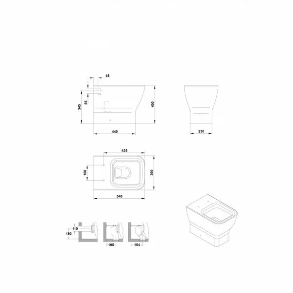 Vas WC pe pardoseala Gala Emma Square BTW pentru rezervor ingropat alb lucios [3]