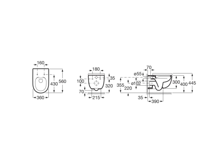 Vas WC Roca A34624L000, 360 mm, 560 mm, 300 mm, 1 functii speciale, suprafata antiaderent, suspendat, Alb [2]