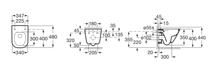 Vas WC Roca A34647A000, 347 mm, 480 mm, 350 mm, 1 functii speciale, suprafata antiaderent, suspendat, Alb [2]