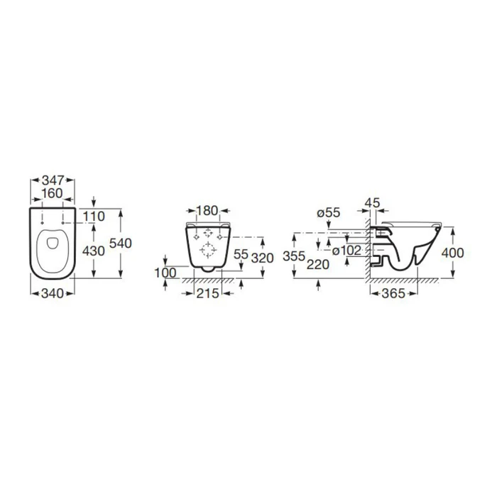Vas WC Roca A34647L000, 350 mm, 540 mm, 1 functii speciale, suprafata antiaderent, suspendat, jet de apa, Alb [10]