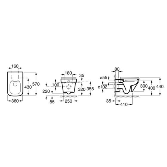 Vas WC Roca A34678L000, 360 mm, 570 mm, 1 functii speciale, suprafata antiaderent, suspendat, jet de apa, Alb [6]