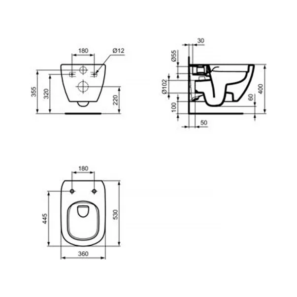 Vas WC suspendat rimless Ideal Standard Tesi Rimless+ negru mat [2]