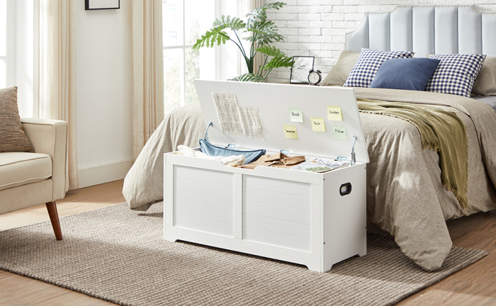 VASAGLE Banca cu spatiu de depozitare, pentru hol sau dormitor, din MDF, 40x100x46cm, alb [8]