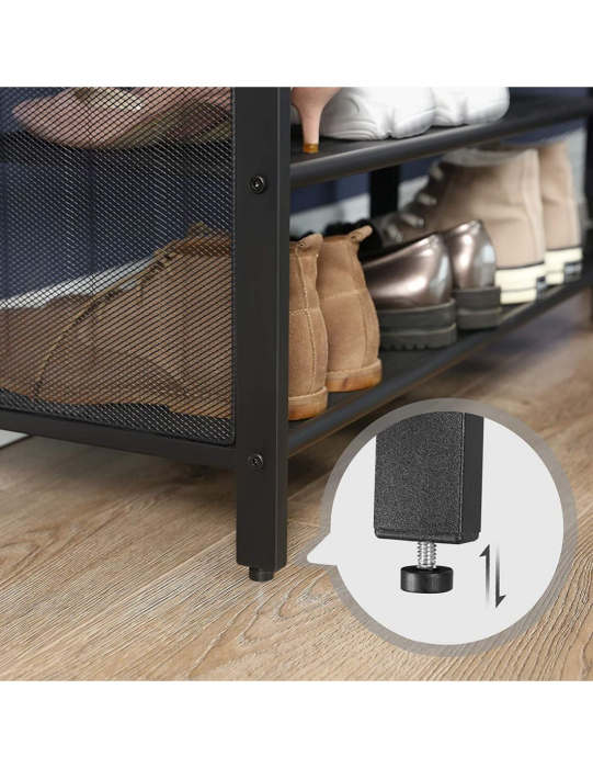 VASAGLE Banca pentru hol, cu raft suport de pantofi, sezut captusit imitatie piele, design industrial, 30x80x48cm, negru cu maro [9]