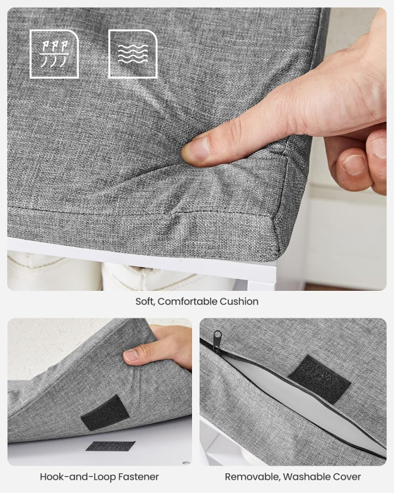 VASAGLE Banca pentru hol cu suport pentru pantofi, 15 compartimente, cu perna, 30x105x48cm, alb [6]