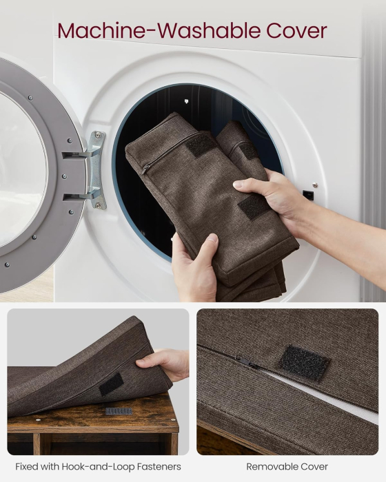 Banca pentru pantofi cu sezut tapitat, 9 compartimente si rafturi reglabile, 79x30x48 cm, maro rustic [7]