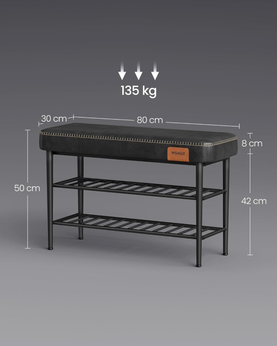Banca pentru pantofi EKHO cu spatiu depozitare, sezut tapitat PU cu cusaturi, 80x30x50 cm, negru [2]
