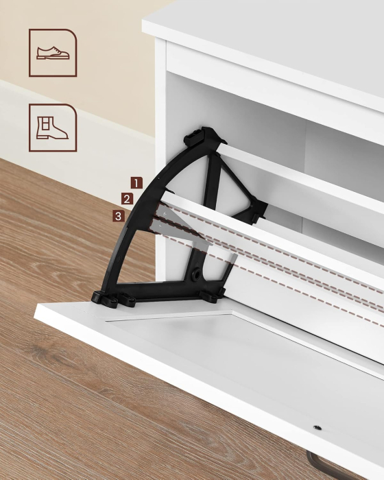 Bancuta pentru pantofi cu usa rabatabila si compartiment interior reglabil, 80x30x46 cm, alb [8]
