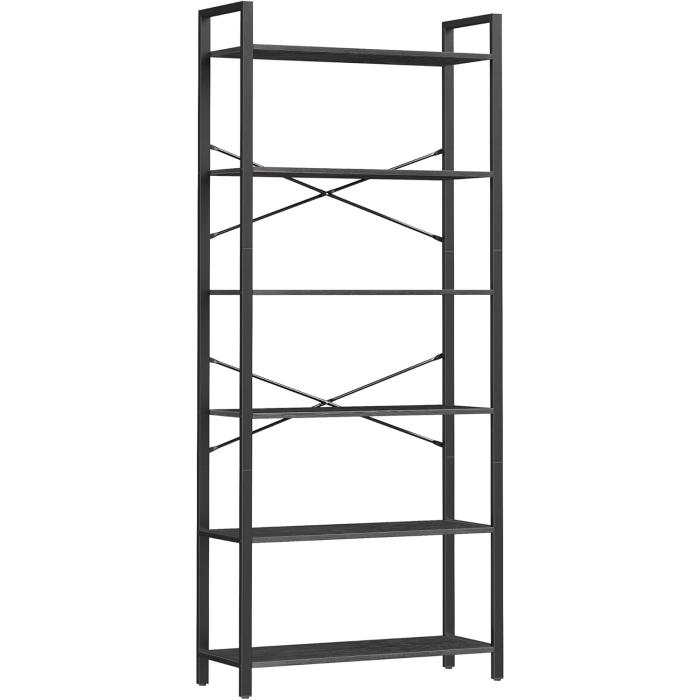 VASAGLE Biblioteca 6 rafturi, cadru metalic si polite PAL, stil industrial, 80x30x186 cm, negru [1]