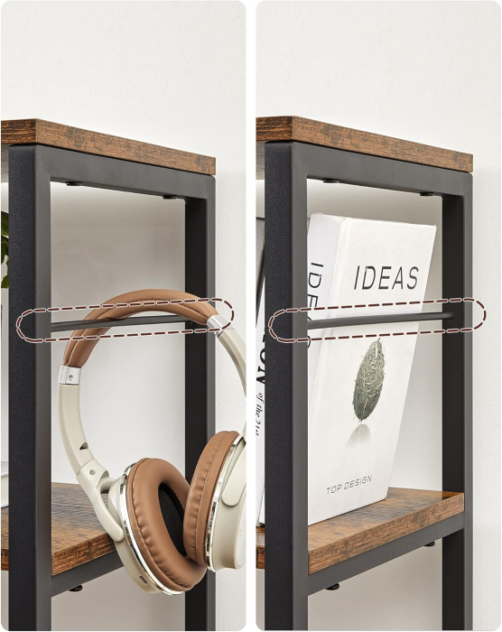 VASAGLE Biblioteca 6 rafturi, cadru metalic, stil industrial, 30x120x170 cm, maro rustic [5]