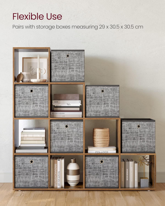 Biblioteca cu 10 compartimente, unitate de depozitare pentru decoratiuni, din lemn, 29x129x129cm, maro rustic [7]