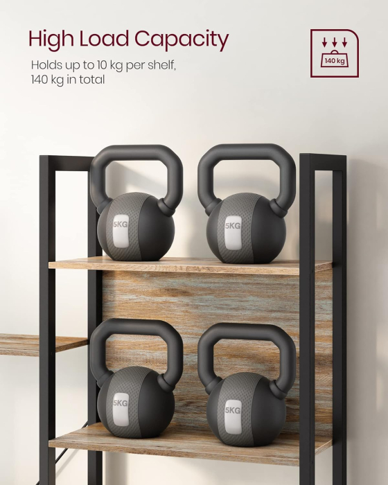 VASAGLE Biblioteca cu 14 rafturi din lemn, cadru metalic, 24x158x166cm, stil industrial, stejar si negru [9]