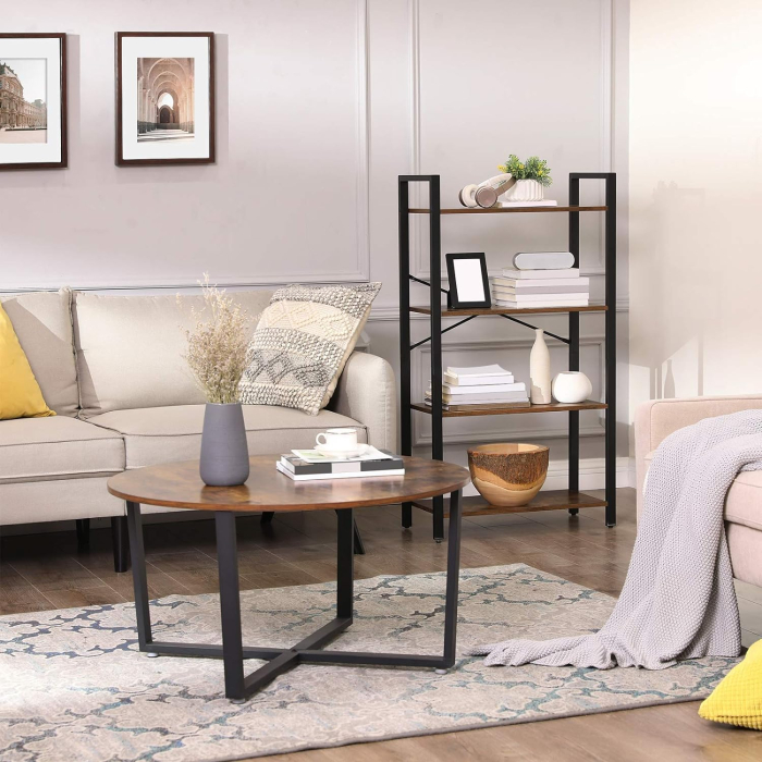 Biblioteca cu 4 etaje din lemn, cadru otel, stil industrial, 66x30x120cm, maro rustic [6]