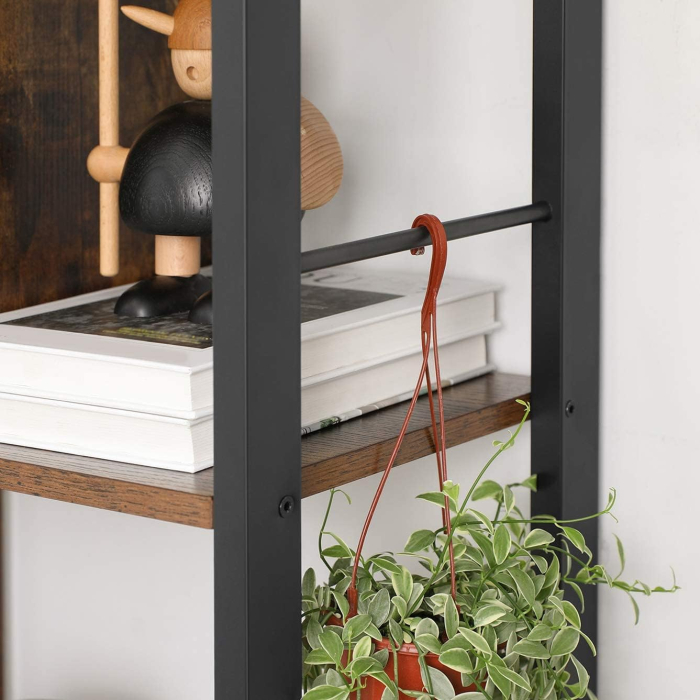 Biblioteca cu 4 rafturi, cadru metalic, stil industrial, 74x30x155 cm, maro rustic [3]