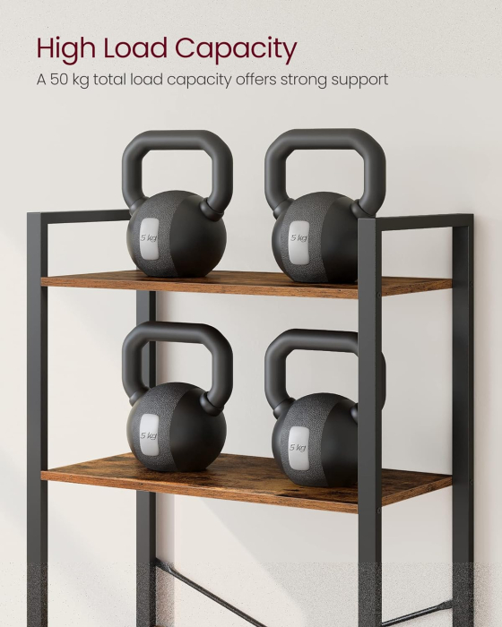 Biblioteca cu 5 etaje din lemn, cadru otel, stil industrial, 30x66x153cm, maro rustic si negru [8]