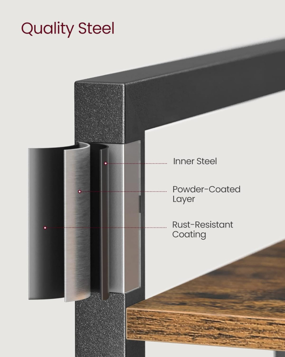 Biblioteca cu 5 etaje din lemn, cadru otel, stil industrial, 30x66x153cm, maro rustic si negru [7]