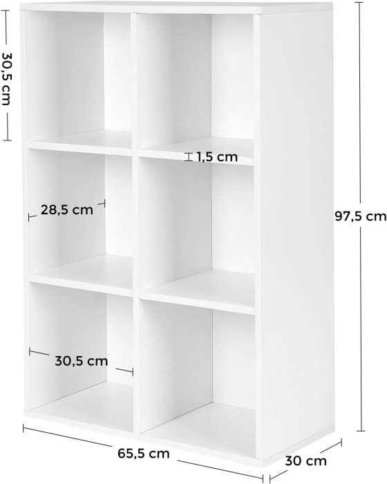 Biblioteca cu 6 compartimente, raft depozitare tip cub, 66x30x98 cm, alb [5]