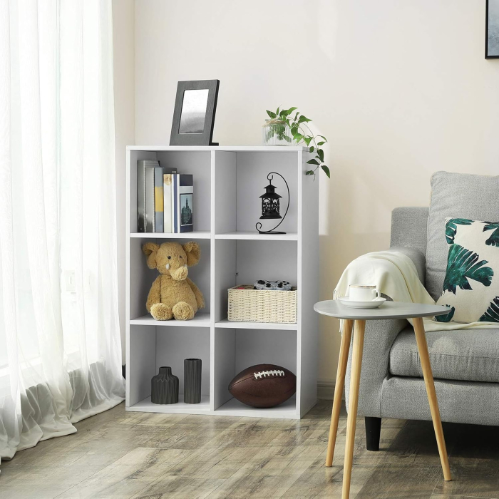 Biblioteca cu 6 compartimente, raft depozitare tip cub, 66x30x98 cm, alb [4]
