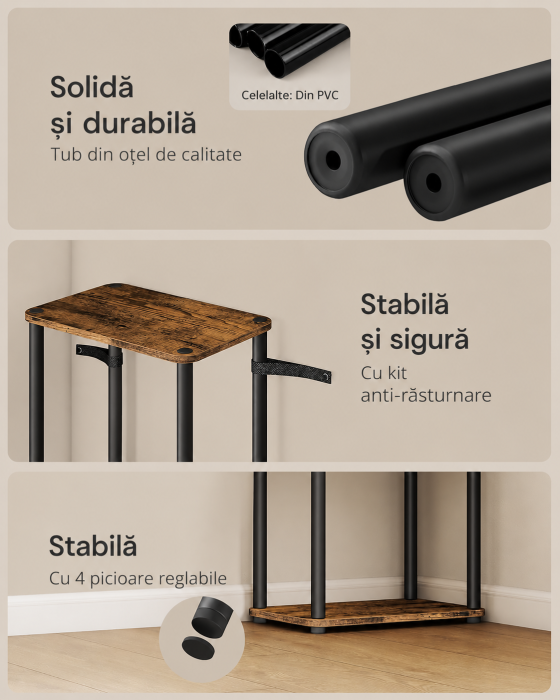 Biblioteca cu 6 rafturi, cadru metalic, stil industrial, 38x24x173 cm, maro rustic [5]