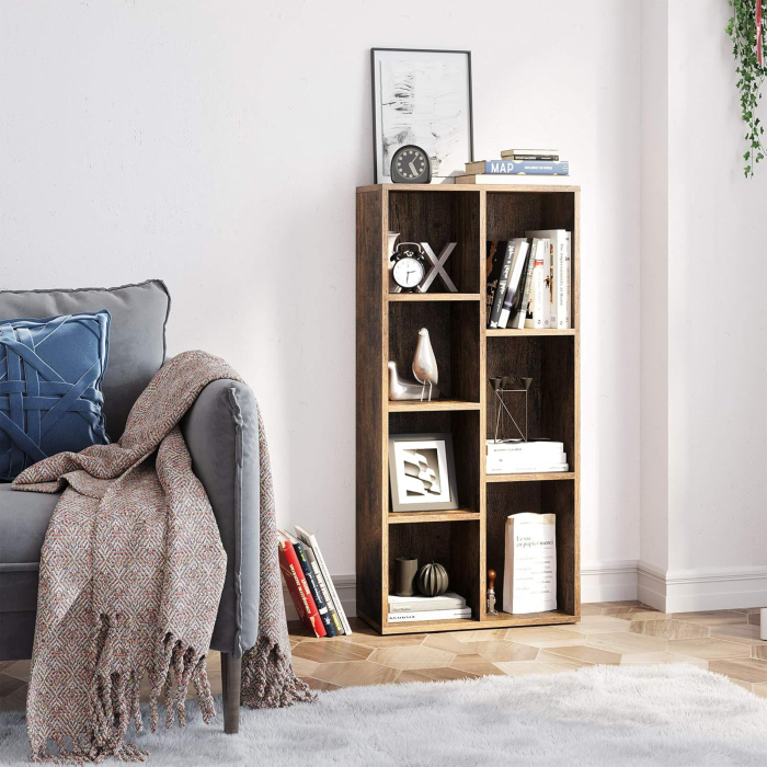 Biblioteca cu 7 compartimente deschise, MDF, 50x24x106cm, maro rustic [8]