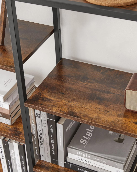 VASAGLE Biblioteca cu suport de depozitare pe 5 etaje, 30x100x170cm, stil industrial, maro rustic si negru [6]