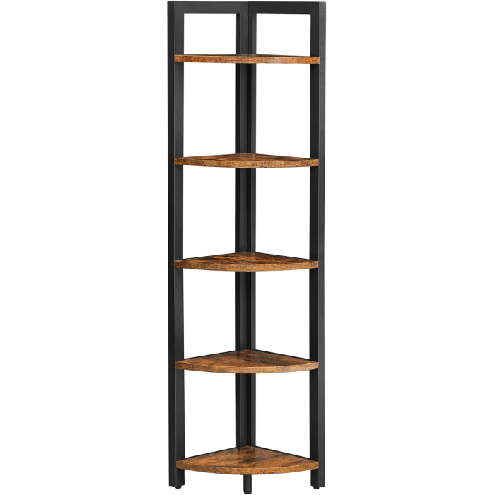 VASAGLE Biblioteca de colt cu 5 etaje, cadru metalic, 150x30x30cm, stil industrial maro rustic si negru [1]