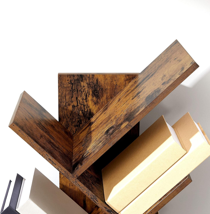 VASAGLE Biblioteca de podea cu 8 etaje, cu rafturi din lemn in forma V, 25x141x50cm, maro rustic [8]