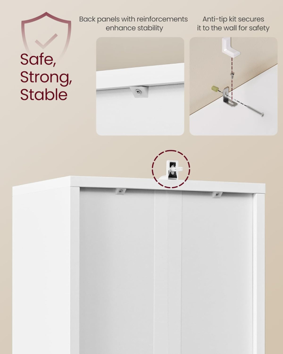 Biblioteca ingusta cu 6 niveluri si dulap inchis, rafturi reglabile, 24x32x175 cm, alb [2]