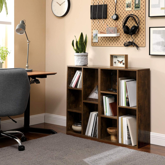 Biblioteca, raft cu 5 unitati de depozitare, pentru living, din lemn, 50x24x80cm, maro rustic [3]