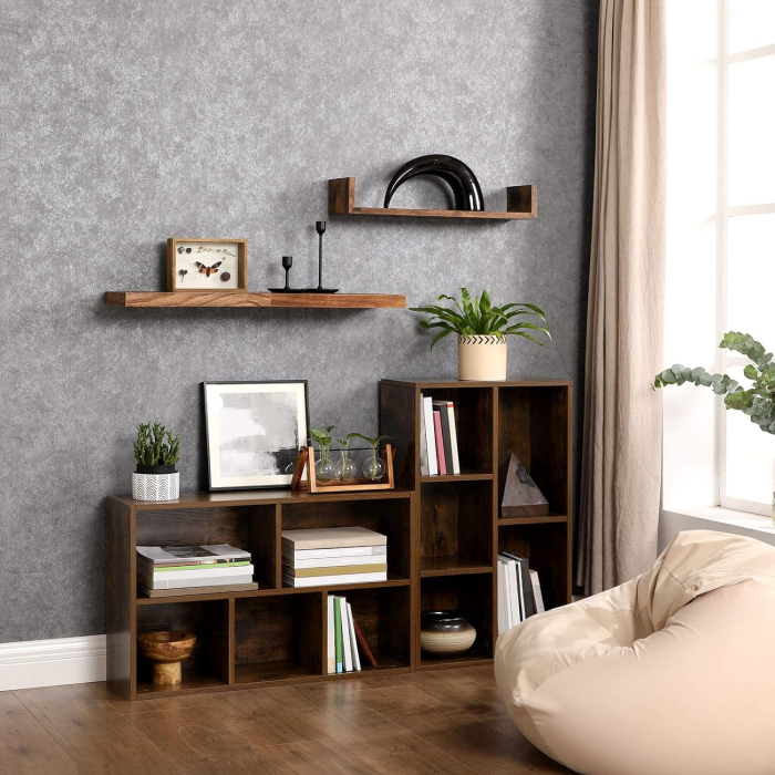 Biblioteca, raft cu 5 unitati de depozitare, pentru living, din lemn, 50x24x80cm, maro rustic [2]