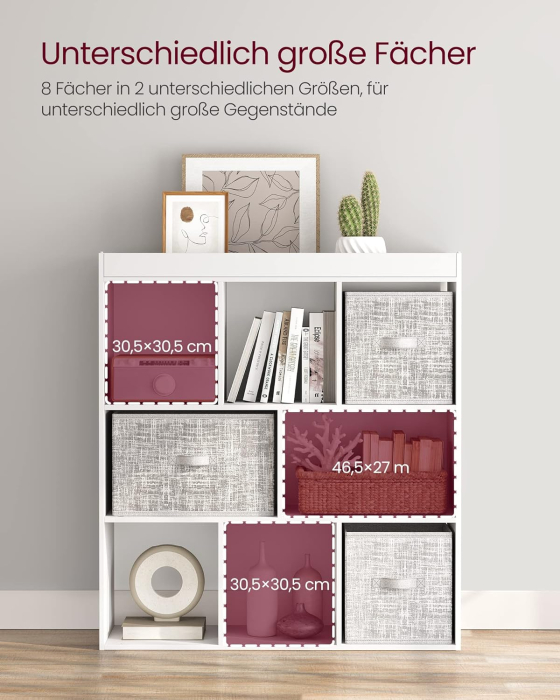 Biblioteca, raft cu 8 unitati de depozitare, pentru living, din lemn, 30x98x100cm, alb [5]