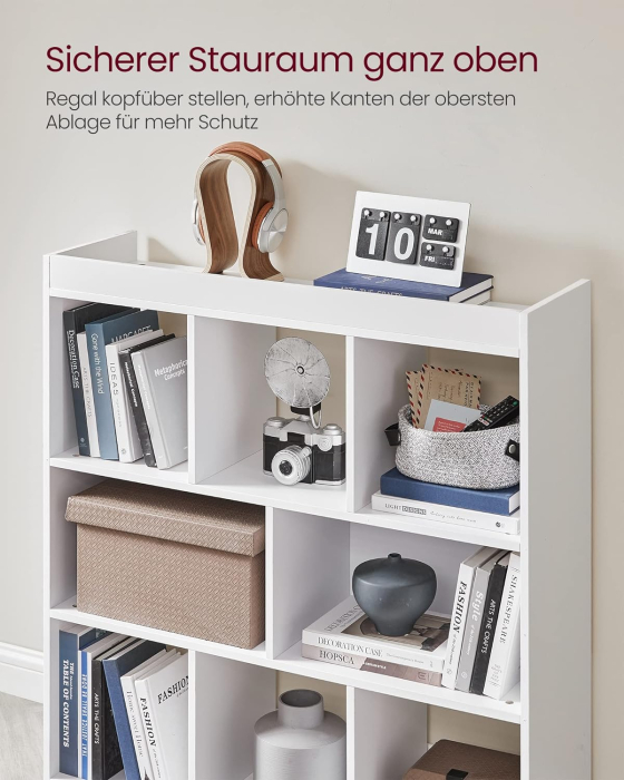 Biblioteca, raft cu 8 unitati de depozitare, pentru living, din lemn, 30x98x100cm, alb [7]