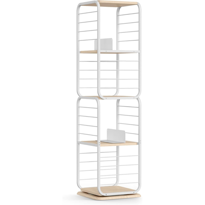 VASAGLE Biblioteca rotativa 360 grade, cadru metalic, cu 5 polite MDF, 43x43x158cm, alb [1]