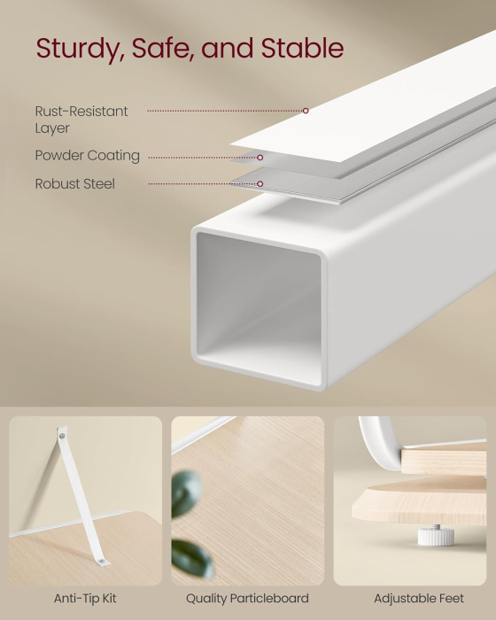 VASAGLE Biblioteca rotativa 360 grade, cadru metalic, cu 5 polite MDF, 43x43x158cm, alb [7]