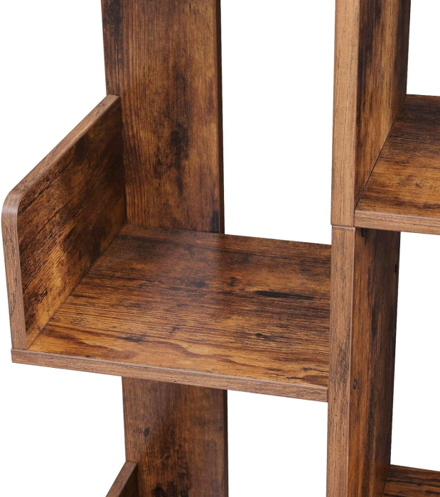 Biblioteca stil arbore, cu 13 rafturi de depozitare, colturi rotunjite, 86x25x140cm, maro rustic [7]