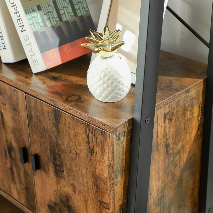 Biblioteca tip scara, cu dulap si 4 rafturi din MDF, stil industrial, 34x56x172cm, maro rustic si negru [6]